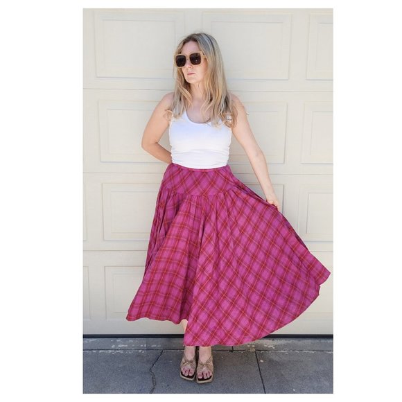 5/$100 SALE - Vintage Carole Little for Saint Tropez West Plaid Midi Skirt - Picture 1 of 7